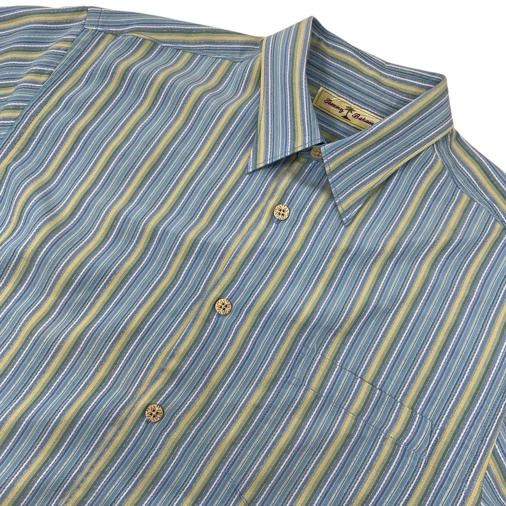 Tommy Bahama Mens Medium Striped 100%‎ Silk Button Front S/S Hawaiian Shirt